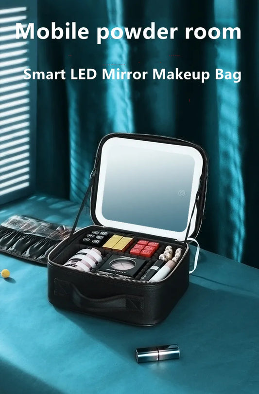 حقيبة مستحضرات التجميل مع مرآة LED