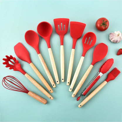 Wooden Handle Spoons With Storage Bucket