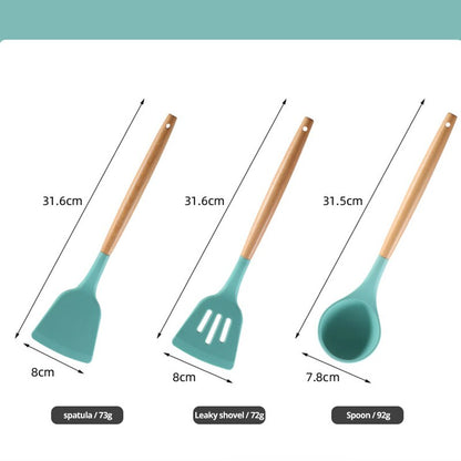 Wooden Handle Spoons With Storage Bucket