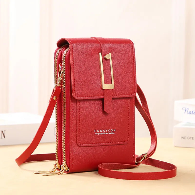 Soft Leather Handbag with Transparent Side For Phone