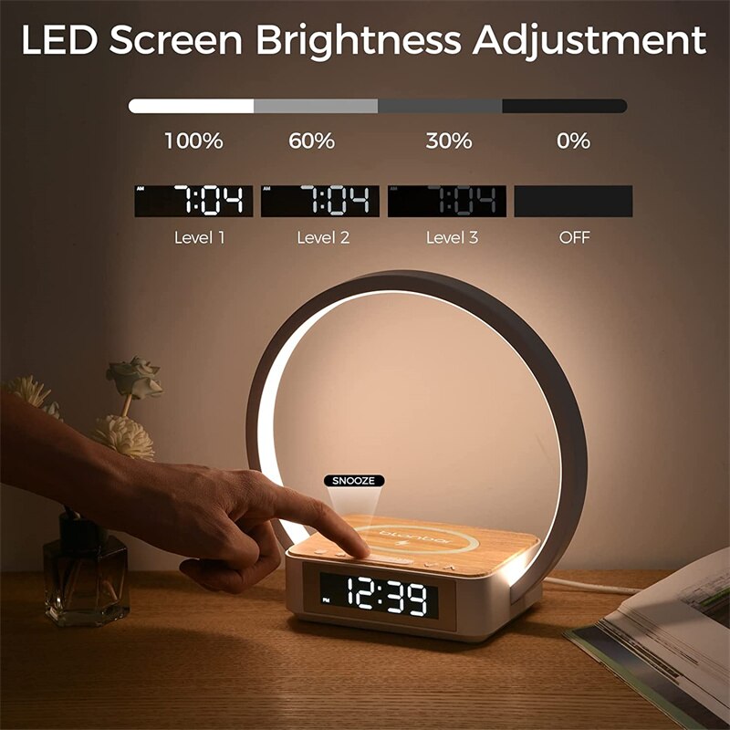 Bedside Lamp With Wireless Charger And Alarm Clock